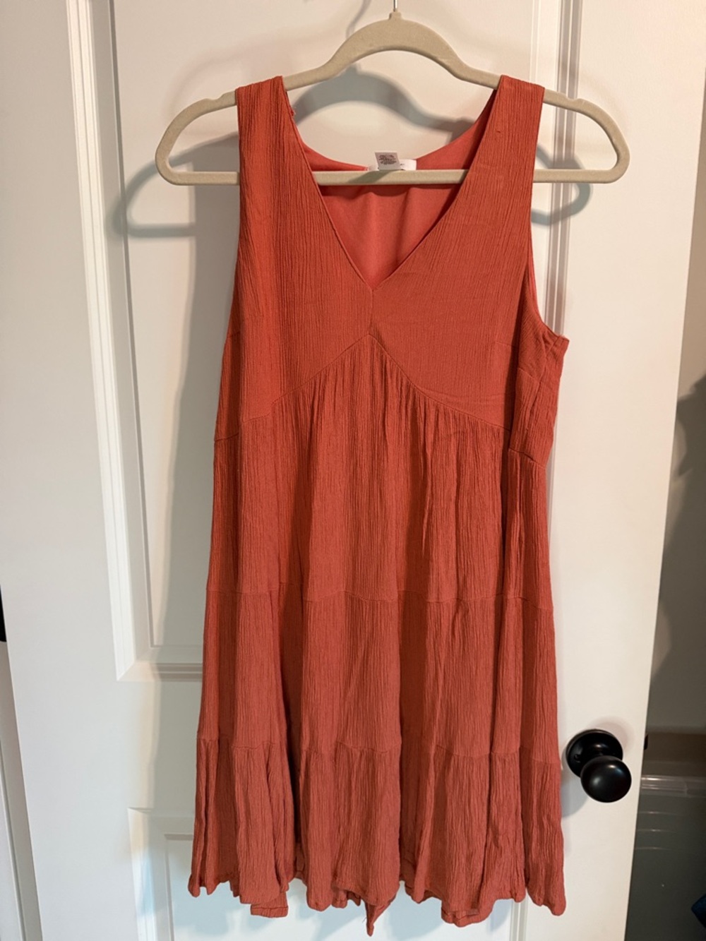 Japna Rust Orange Sleeveless V-Neck Tiered Midi Dress